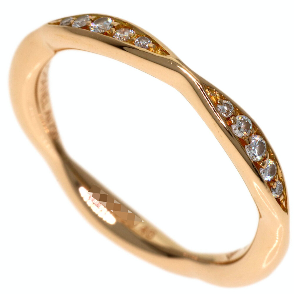 Chanel Camellia Half Diamond Ring #46, 18K Pink Gold, Women's.